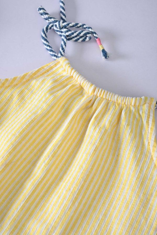 Elo Girl's Drawstring Shoulder Striped Style Premium Frock Red