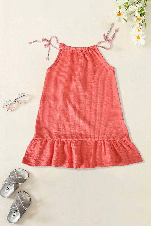 elo Girl's Drawstring Shoulder Striped Style Premium Frock Red