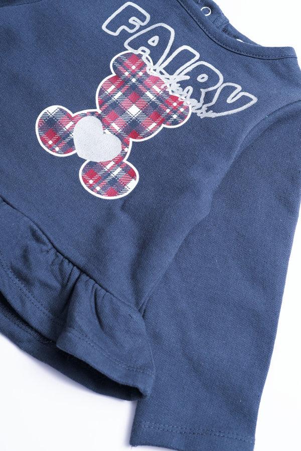 Elo Girl's Fairy Printed Frilled Bottom Fleece Frock Navy