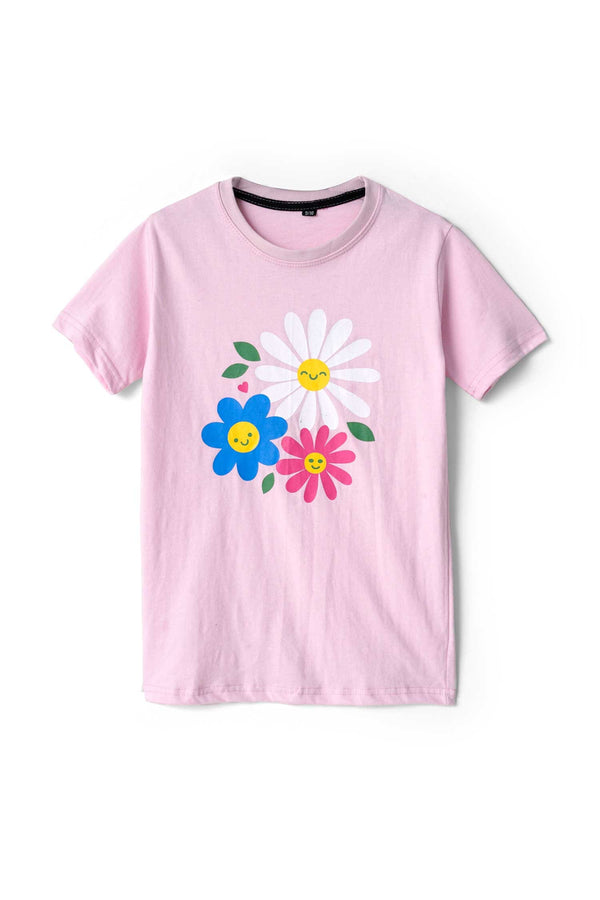 Elo Girl's Floral Printed Premium Twin Set Pink & Black