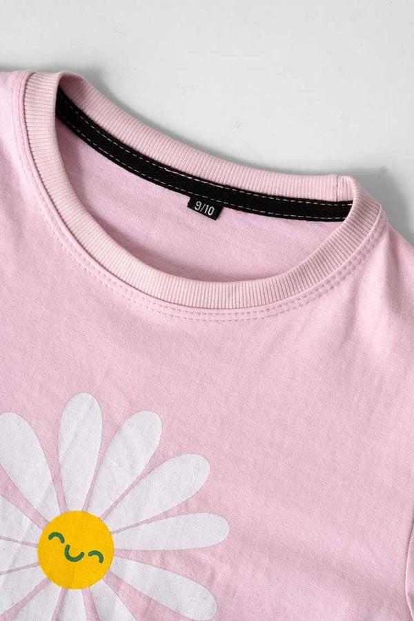 Elo Girl's Floral Printed Premium Twin Set Pink & Black