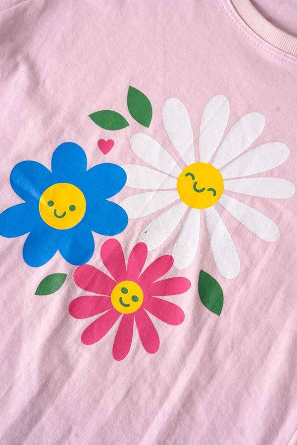 Elo Girl's Floral Printed Premium Twin Set Pink & Black