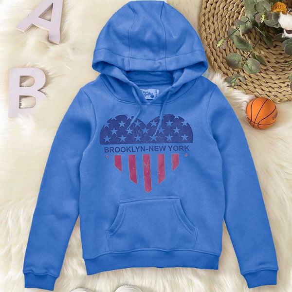 elo Girl's Heart Brooklyn Printed Pullover Hoodie Blue
