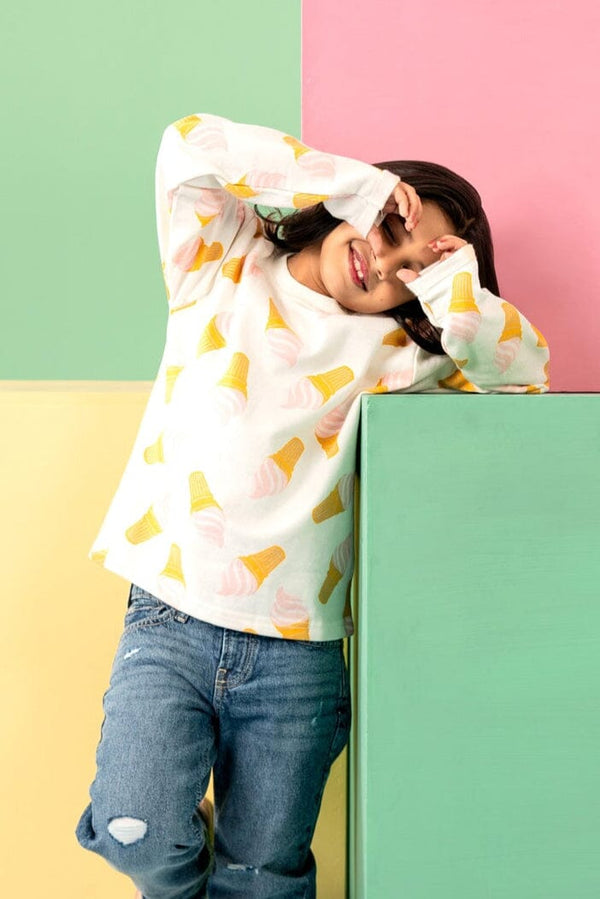 elo Girl's Ice Cone Long Sleeve Fleece Sweatshirt White