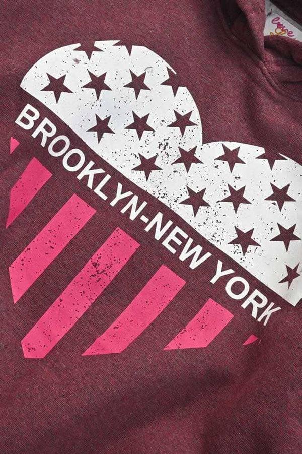Elo Girl's Love Lyallpur Heart Brooklyn Printed Fleece Hoodie Burgundy & White