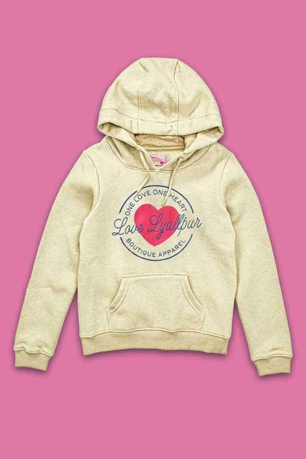 elo Girl's One Love One Heart Printed Pullover Hoodie Cream