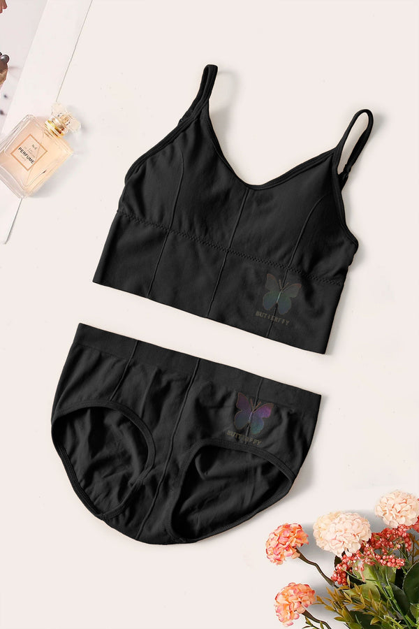 elo Girl's/Women's Butterfly Printed Bidi Bra & Brief Set Black