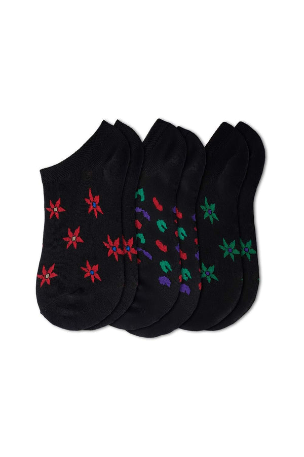elo Gol Women's Printed Ankle Socks - Pack Of 3 Black