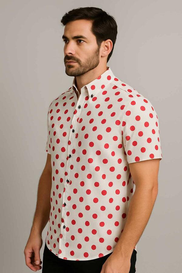 Elo Gravity Men's Button Down Polka Dots Casual Shirt White