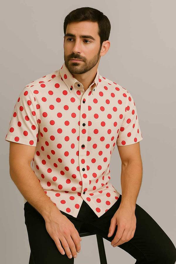 Elo Gravity Men's Button Down Polka Dots Casual Shirt White