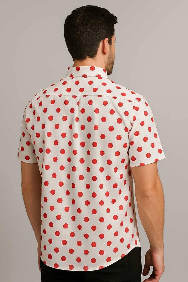 Elo Gravity Men's Button Down Polka Dots Casual Shirt White