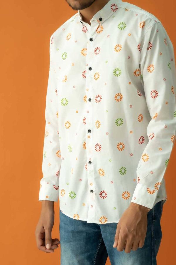 Elo Gravity Men's Button Down Printed Casual Shirt White