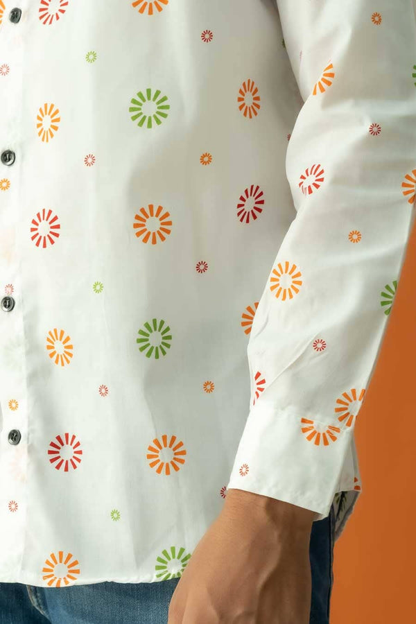 Elo Gravity Men's Button Down Printed Casual Shirt White