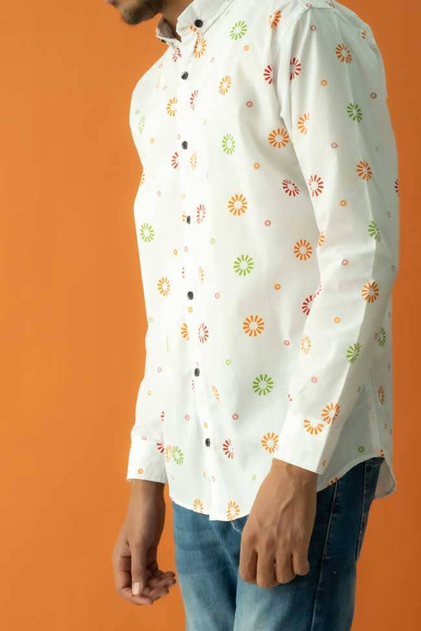 Elo Gravity Men's Button Down Printed Casual Shirt White