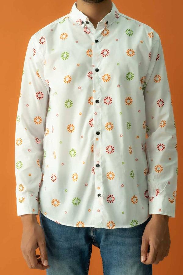 elo Gravity Men's Button Down Printed Casual Shirt White