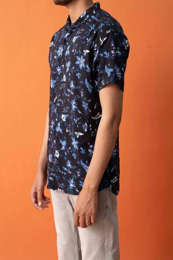 Elo Gravity Men's Button Down Short Sleeve Casual Shirt Black