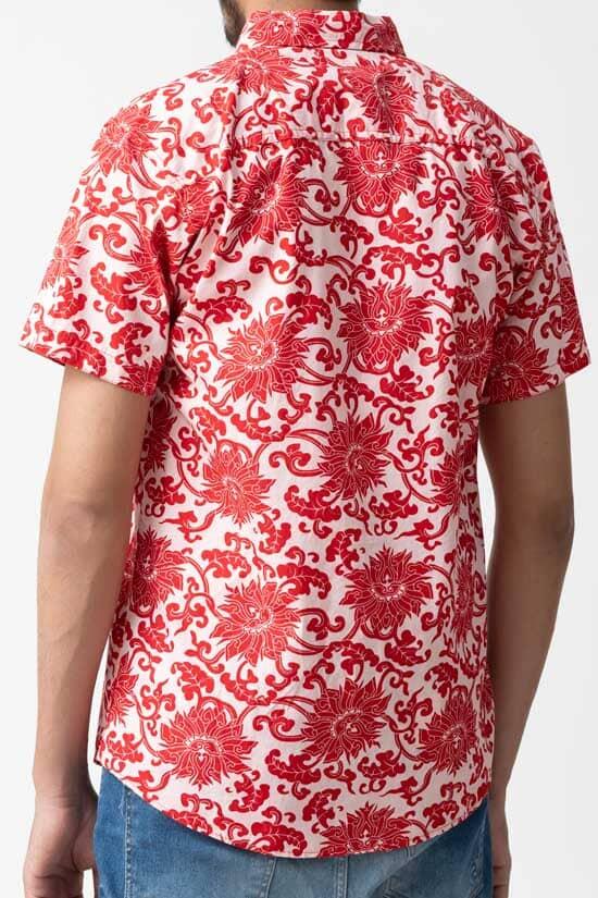 Elo Gravity Men's Button Down Short Sleeve Floral Casual Shirt Red
