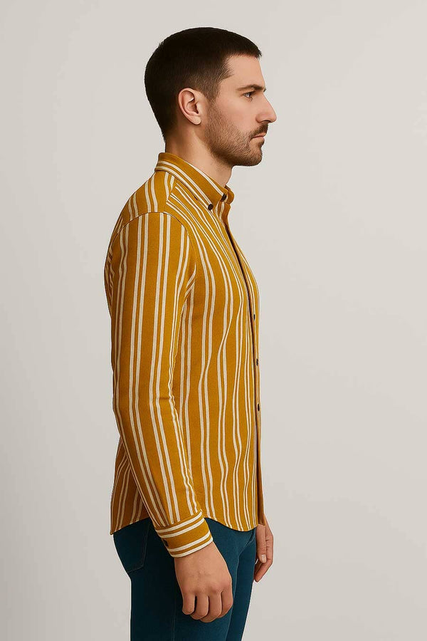 Elo Gravity Men's Button Down Striped Casual Shirt Mustard