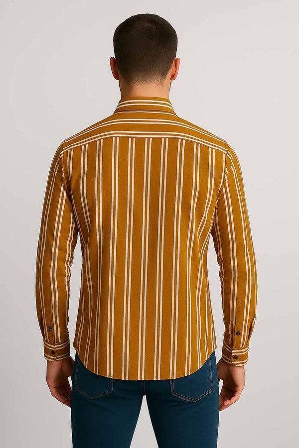 Elo Gravity Men's Button Down Striped Casual Shirt Mustard