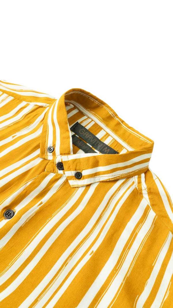 Elo Gravity Men's Button Down Striped Casual Shirt Mustard