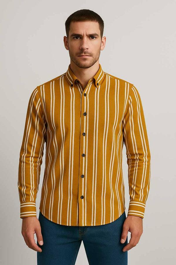 elo Gravity Men's Button Down Striped Casual Shirt Mustard