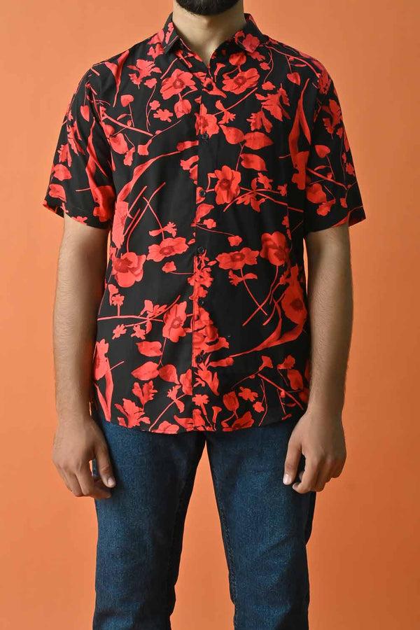 Elo Gravity Men's Floral Printed Casual Shirt Black