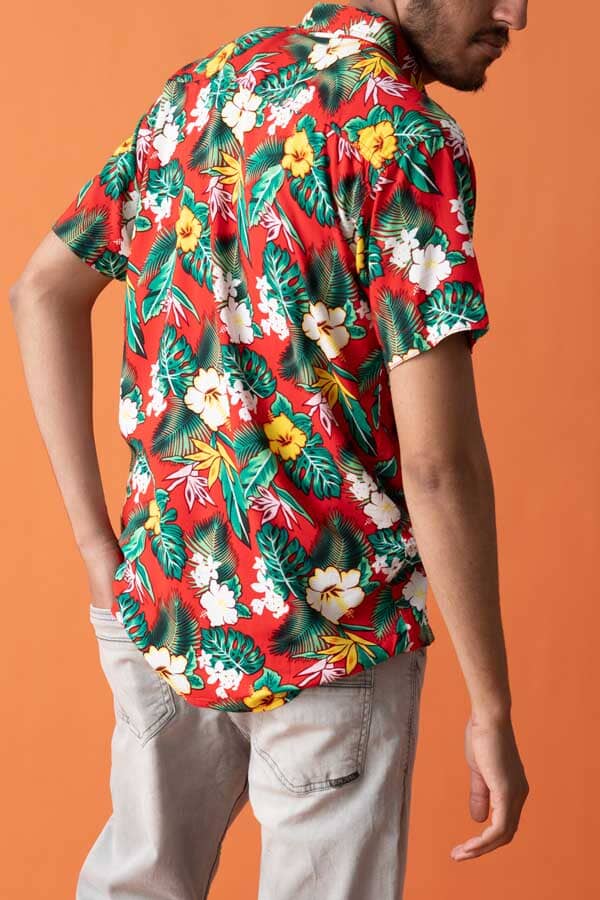 Elo Gravity Men's Floral Printed Short Sleeve Casual Shirt Red & Green