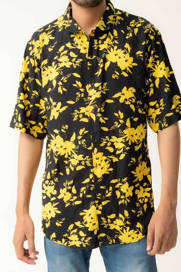 Elo Gravity Men's Lyon Printed Casual Shirt Black & Yellow