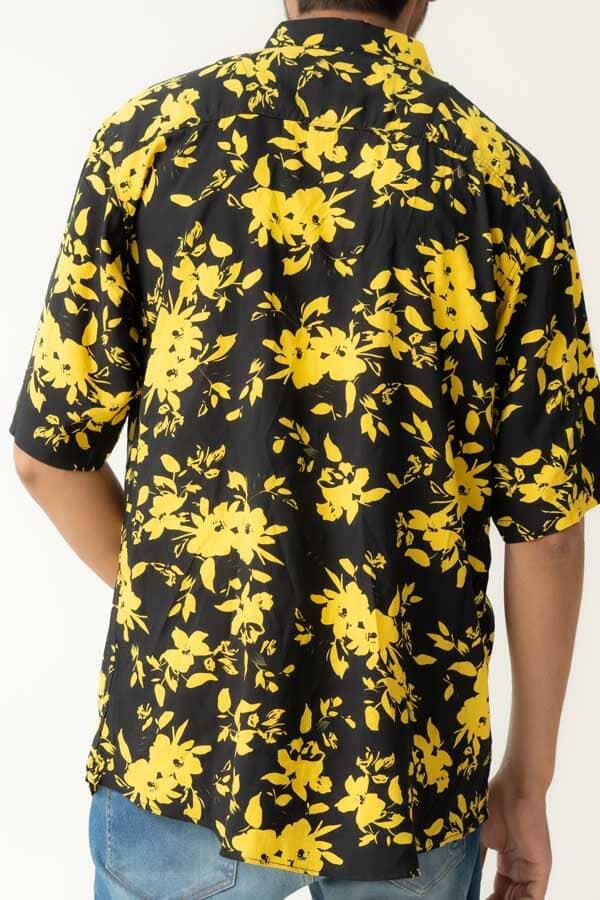 Elo Gravity Men's Lyon Printed Casual Shirt Black & Yellow