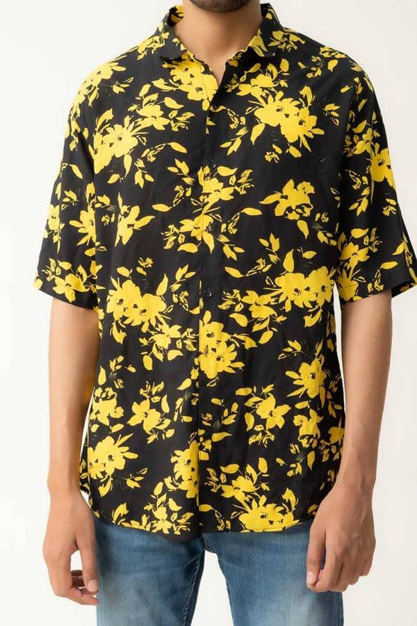 elo Gravity Men's Lyon Printed Casual Shirt Black & Yellow