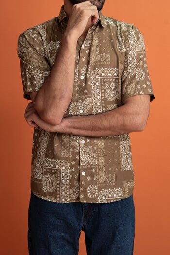 Elo Gravity Men's Slim Fit Short Sleeve Casual Shirt Olive