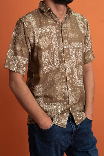 Elo Gravity Men's Slim Fit Short Sleeve Casual Shirt Olive