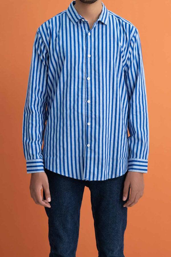 Elo Gravity Men's Striped Slim Fit Casual Shirt Blue