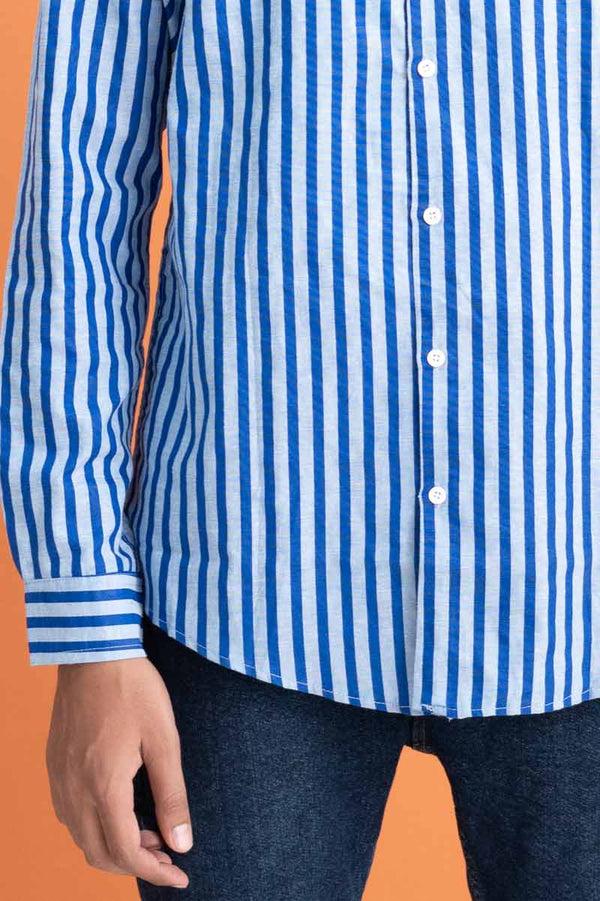 Elo Gravity Men's Striped Slim Fit Casual Shirt Blue