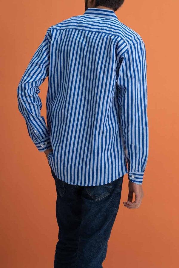 Elo Gravity Men's Striped Slim Fit Casual Shirt Blue