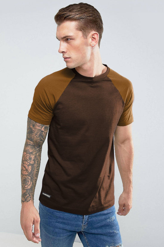 elo Harrods Men's Contrast Sleeve Style Crew Neck Tee Shirt Chocolate