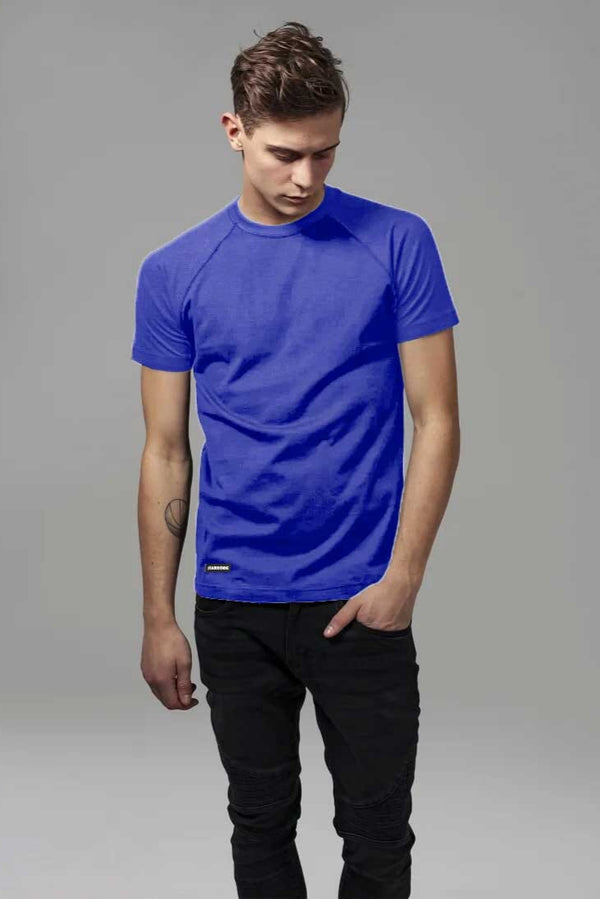elo Harrods Men's Raglan Sleeve Solid Design Tee Shirt Royal