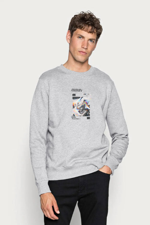 elo HAS Apparel Men's Abstract Printed Long Sleeve Sweat Shirt Heather Grey