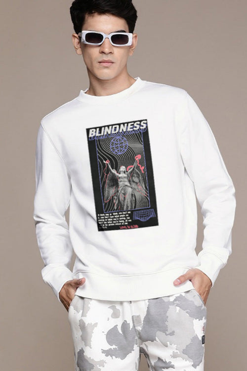 elo HAS Apparel Men's Blindness Printed Long Sleeve Sweat Shirt White
