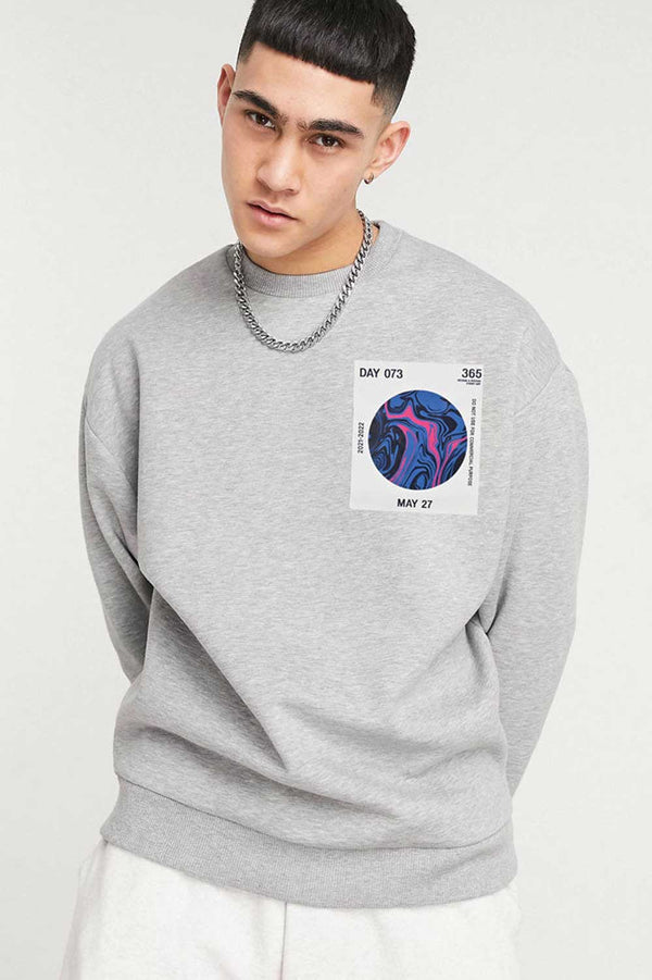 elo HAS Apparel Men's Day 073 Printed Long Sleeve Sweat Shirt Heather Grey