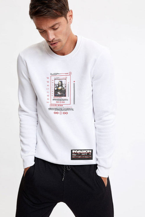 elo HAS Apparel Men's Fearless Printed Long Sleeve Sweat Shirt White