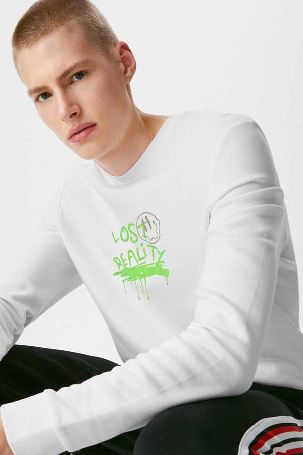 Elo HAS Apparel Men's Lost Reality Printed Long Sleeve Sweat Shirt White
