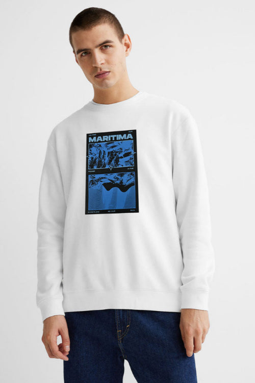 elo HAS Apparel Men's Maritima Printed Long Sleeve Sweat Shirt White
