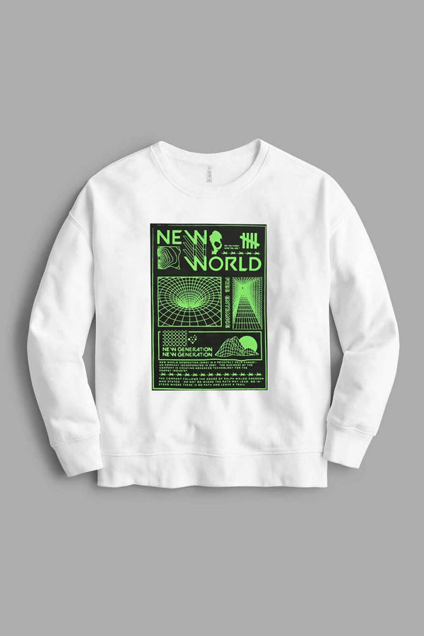 Elo HAS Apparel Men's New World Printed Long Sleeve Sweat Shirt White