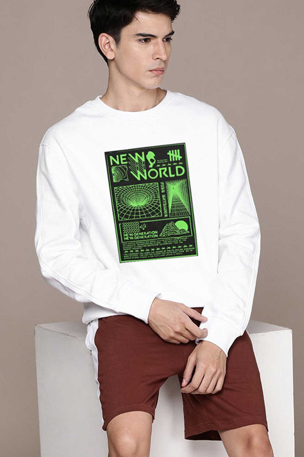 elo HAS Apparel Men's New World Printed Long Sleeve Sweat Shirt White