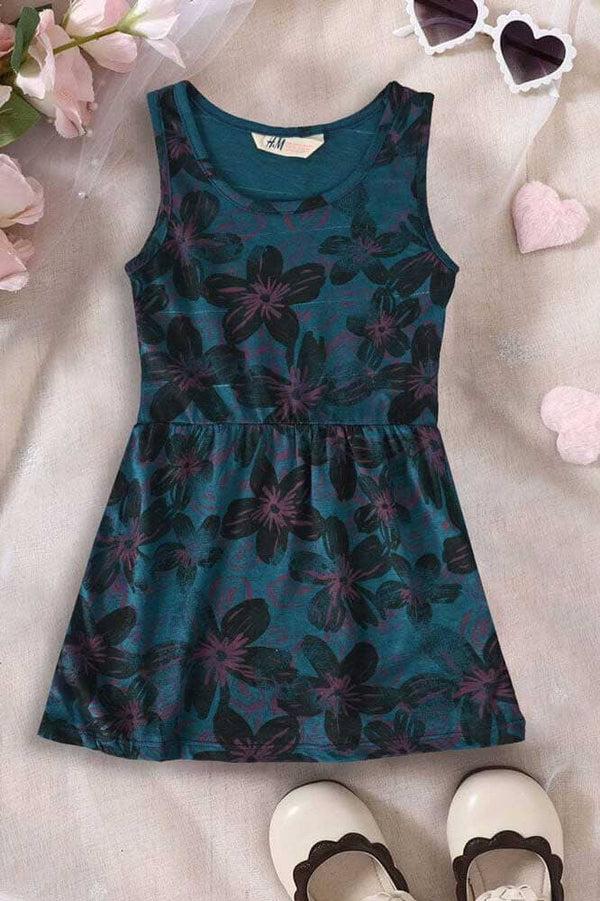 Elo HM Girl's Enchanting Floral Sleeveless Flare Dress Zinc