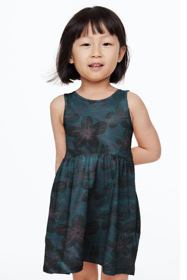 elo HM Girl's Enchanting Floral Sleeveless Flare Dress Zinc