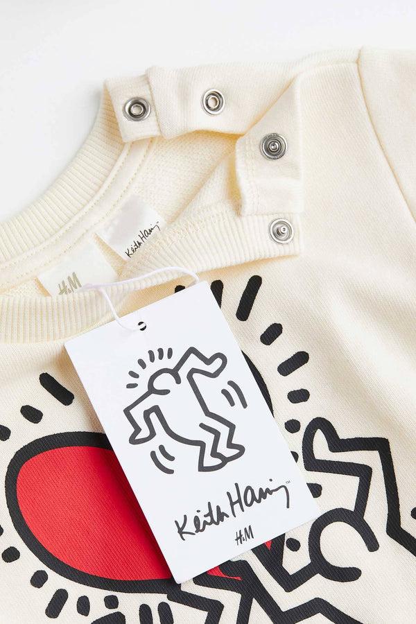 Elo HM Kid's Heart Printed Terry Sweat Shirt Off White