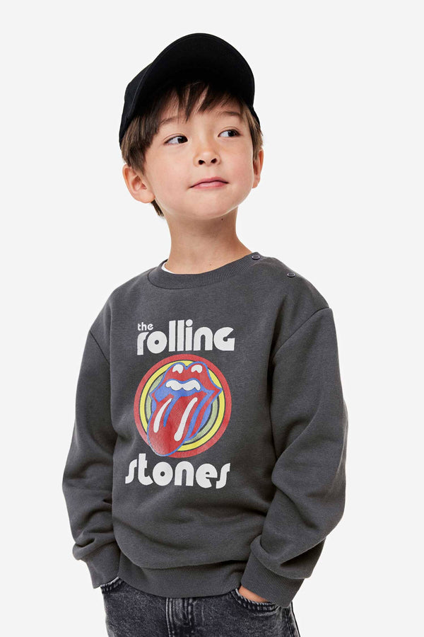 elo HM Kid's Rolling Stones Printed Terry Sweat Shirt Charcoal
