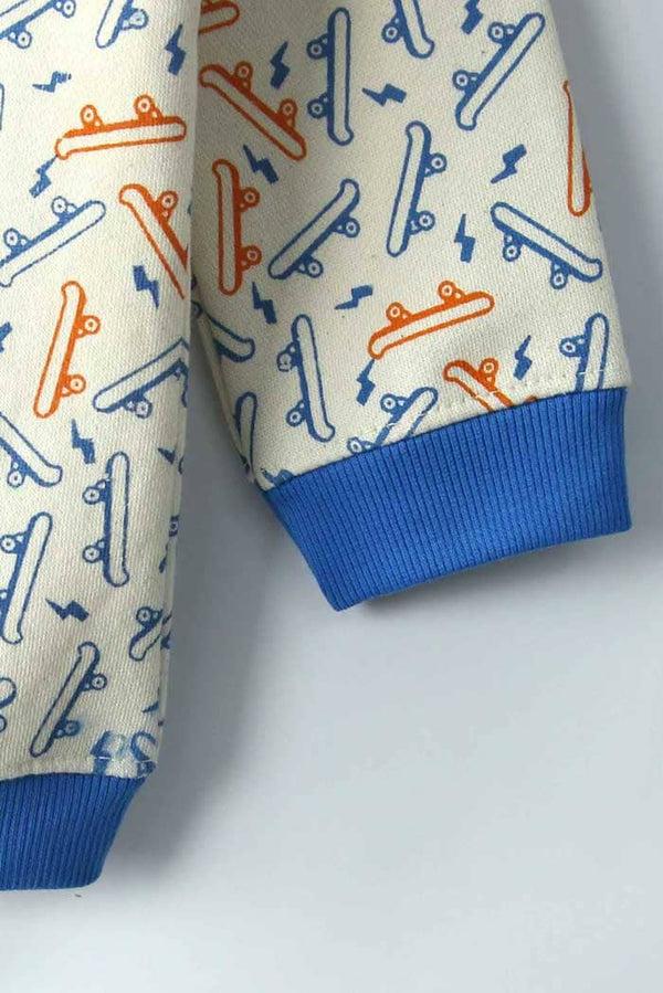 Elo HM Kid's Skate Board Printed Terry Sweat Shirt Off White